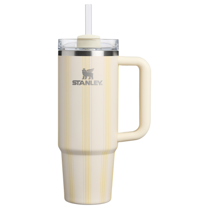 Insulated Travel The Quencher H2.0 Flowstate Tumbler D343V - Double-Wall Vacuum Insulated Travel Tumbler with Straw - Cream Picnic Stripe