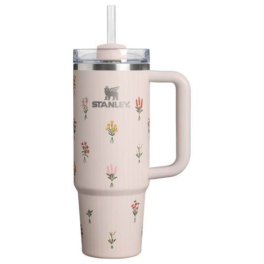 Insulated Travel The Quencher H2.0 Flowstate Tumbler D363L - Double-Wall Vacuum Insulated Travel Tumbler with Straw - Rose Quartz Bouquets