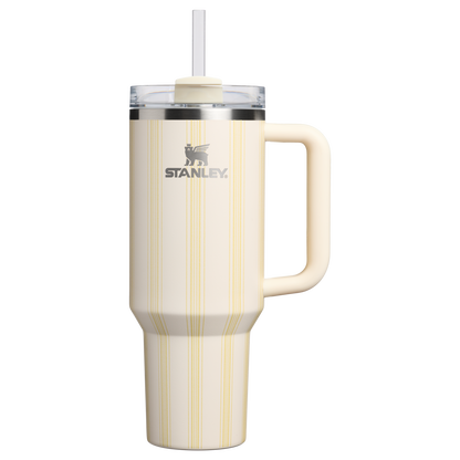 Insulated Travel The Quencher H2.0 Flowstate Tumbler D342C - Double-Wall Vacuum Insulated Travel Tumbler with Straw - Cream Picnic Stripe