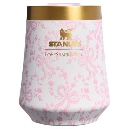 Premium Matte Stanley 1913 x LoveShackFancy Holiday Reserve Wine Tumbler D204X - Shatterproof Flavor-Preserving Cocktail Tumbler with Lid - Coquette Bow Chantilly