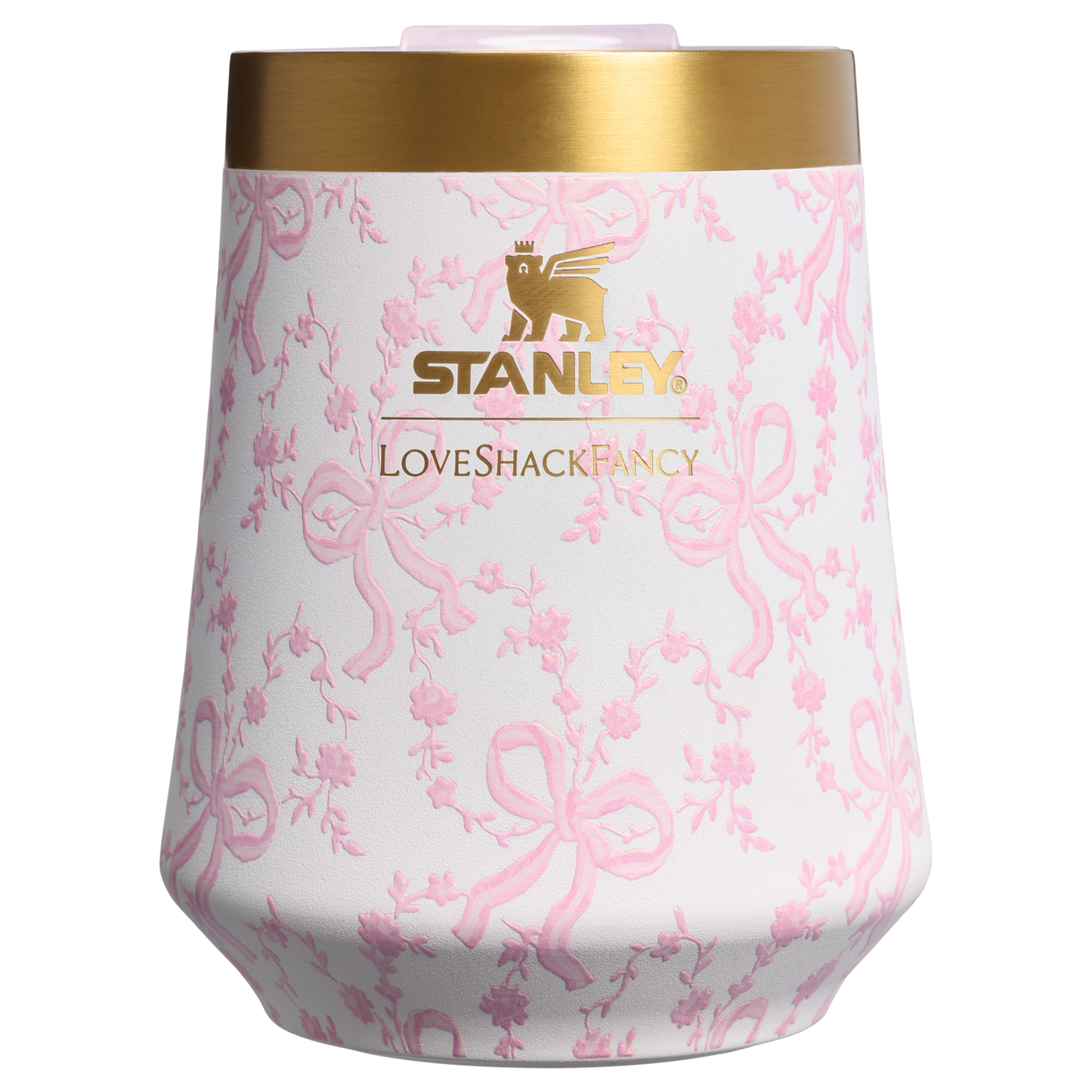Vacuum Insulated Wine Stanley 1913 x LoveShackFancy Holiday Reserve Wine Tumbler D367F - Premium Insulated Egg-Shaped Wine Glass for Outdoors - Coquette Bow Chantilly