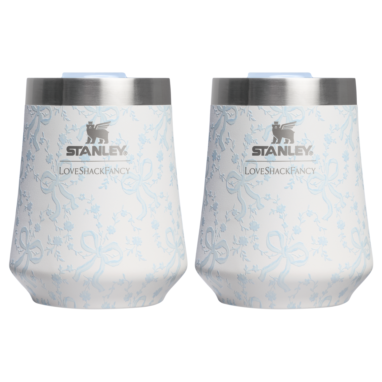 Vacuum Insulated Wine Stanley 1913 x LoveShackFancy Holiday The Reserve Wine Tumbler Set | 2-pack D205C - Reserve Collection Stainless Steel Whiskey Cup - Coquette Bow Winter Ice