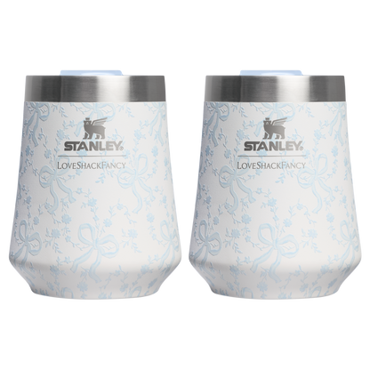 Vacuum Insulated Wine Stanley 1913 x LoveShackFancy Holiday The Reserve Wine Tumbler Set | 2-pack D205C - Reserve Collection Stainless Steel Whiskey Cup - Coquette Bow Winter Ice