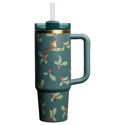 Splash-Resistant FlowState The Cheers & Cheer Quencher H2.0 Flowstate Tumbler D189S - 40oz Large Capacity Car-Cup Friendly Quencher - Holiday Botanical