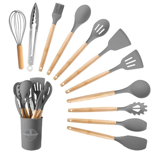 Heavy Duty Silicone Wooden Heat Resistant Kitchen Utensil Set, 12 pcs - Heavy Duty Stainless Steel Kitchen Shears - Default Title