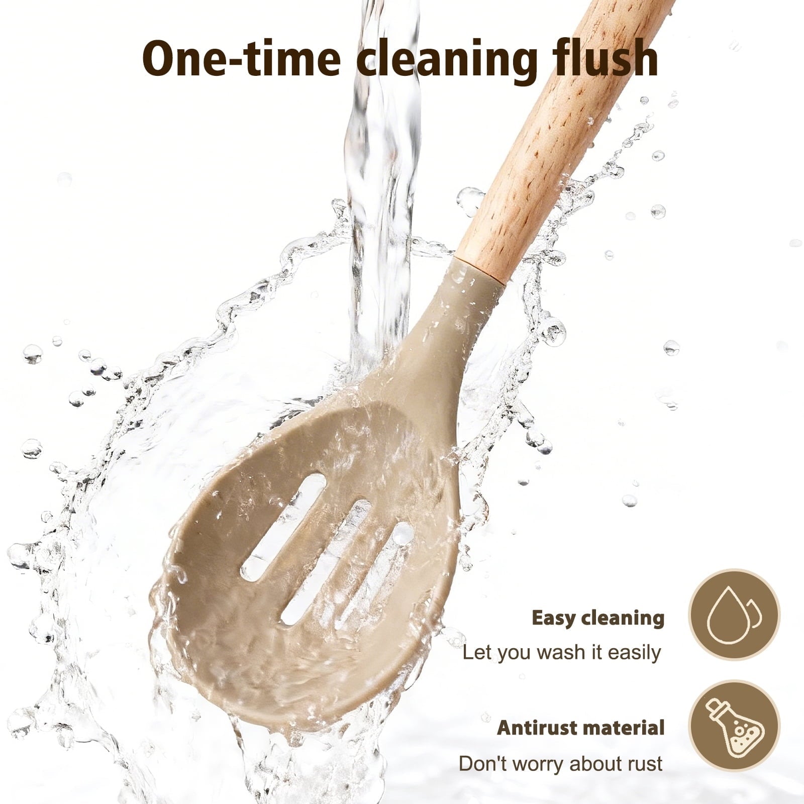 Non-Stick Safe Silicone Cooking Utensils Set, Heat Resistant Kitchen Tools, 36 PCS Non-Stick Silicone Cooking Kitchen Utensils, Khaki - Ergonomic Kitchen Tongs and Cooking Spoon Utensil Detail
