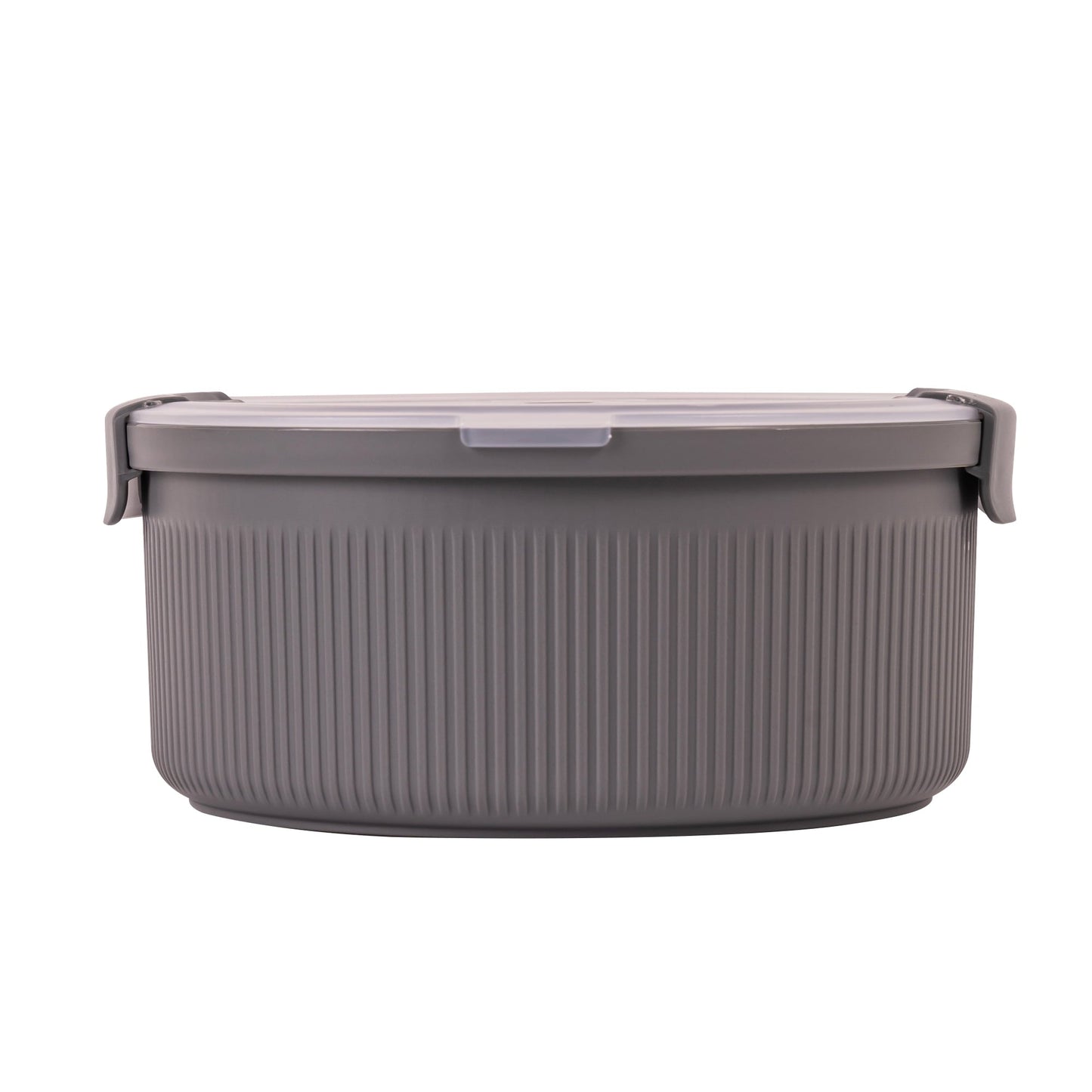 Deliciously Squishy Food Storage Bento Container, Round, Grey, 47oz Capacity, Ideal Use for Workday Meals and Travel - Playful Star & Heart Shaped Geometric NeeDoh Detail