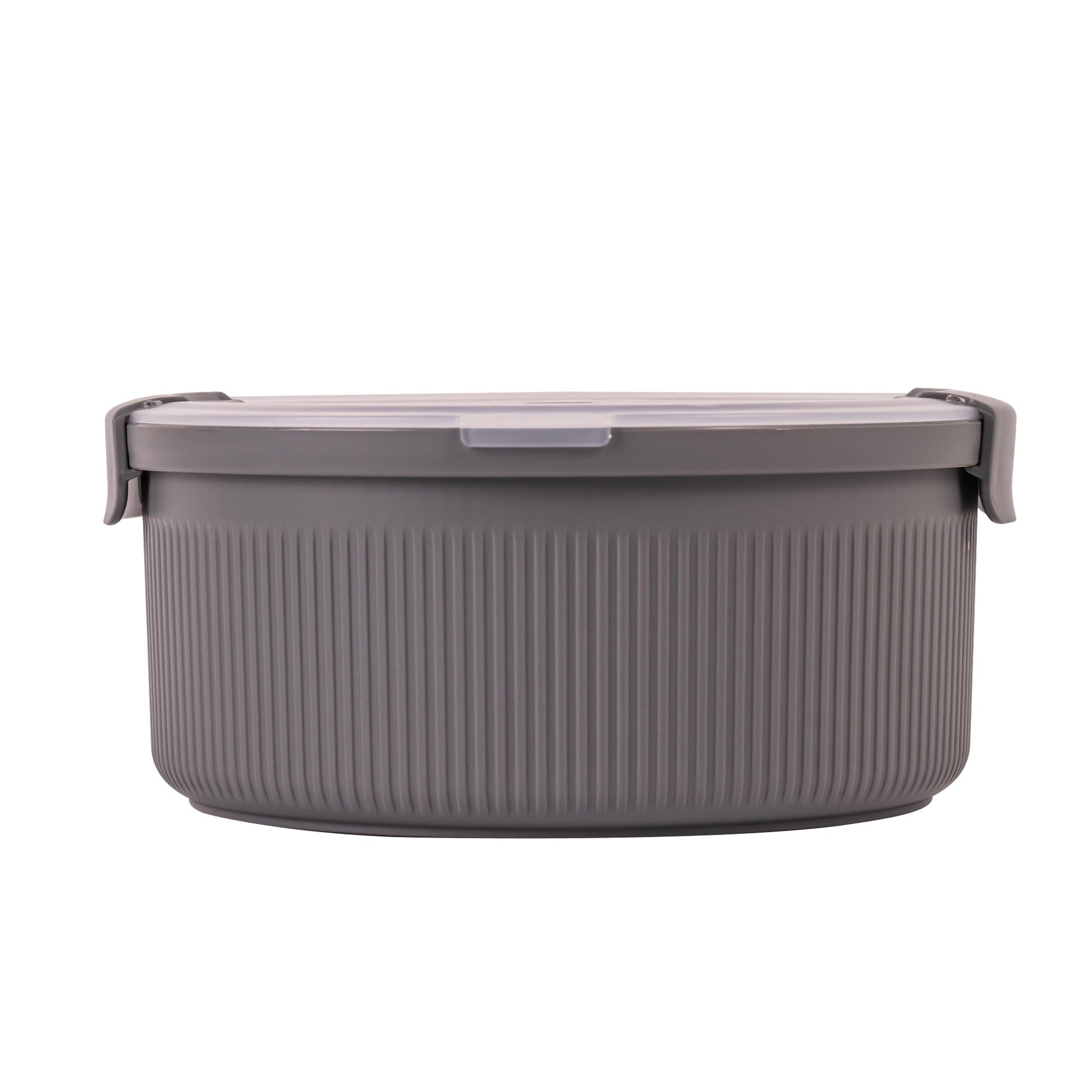 Deliciously Squishy Food Storage Bento Container, Round, Grey, 47oz Capacity, Ideal Use for Workday Meals and Travel - Playful Star & Heart Shaped Geometric NeeDoh Detail