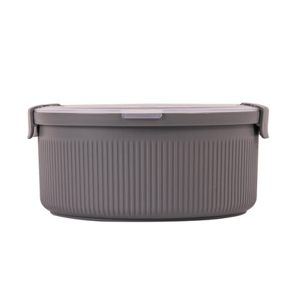 Deliciously Squishy Food Storage Bento Container, Round, Grey, 47oz Capacity, Ideal Use for Workday Meals and Travel - Playful Star & Heart Shaped Geometric NeeDoh Detail