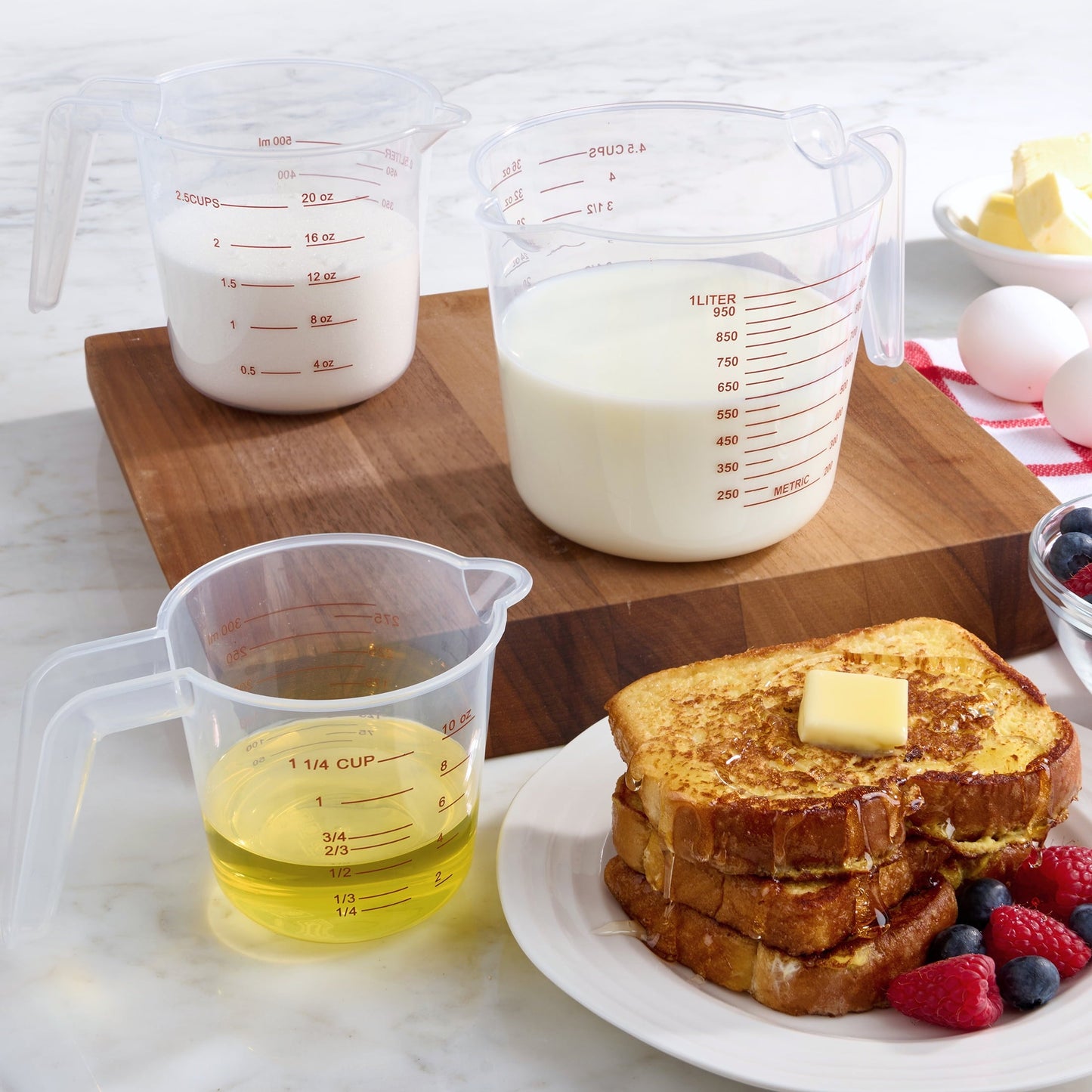 Ergonomic Manual 3-Piece Tapered Spout Nesting Plastic Measuring Cups Set, Clear - Kitchen Gadget Tool for Quick Food Prep Detail