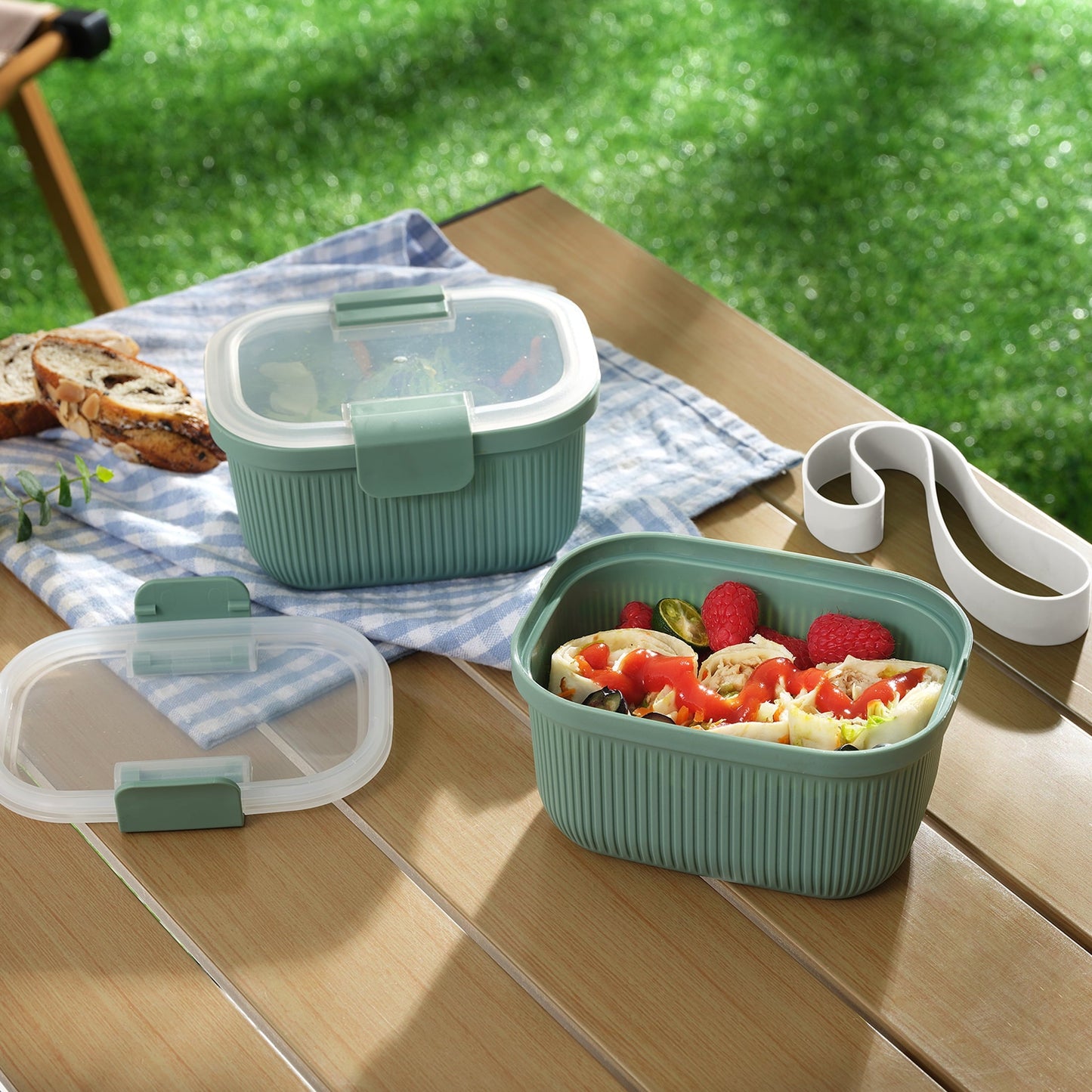 Playful Geometric Food Storage Snack Container, Plastic, Rectangle, Green, 19oz Capacity, Best Used for On-the-Go Snacks and Small Port... - Deliciously Soft Cupcake Sensory Glob Detail