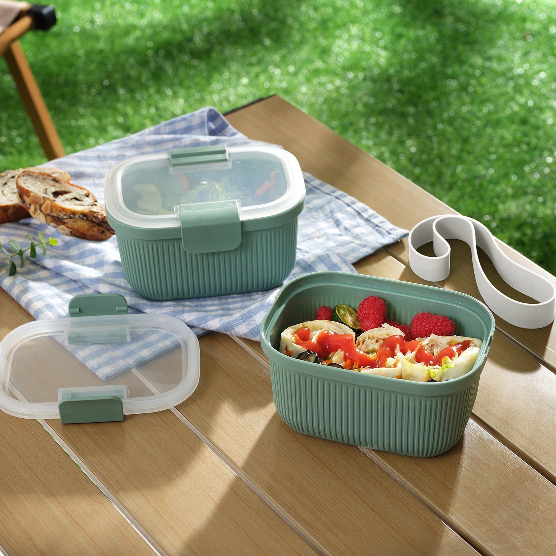Playful Geometric Food Storage Snack Container, Plastic, Rectangle, Green, 19oz Capacity, Best Used for On-the-Go Snacks and Small Port... - Deliciously Soft Cupcake Sensory Glob Detail