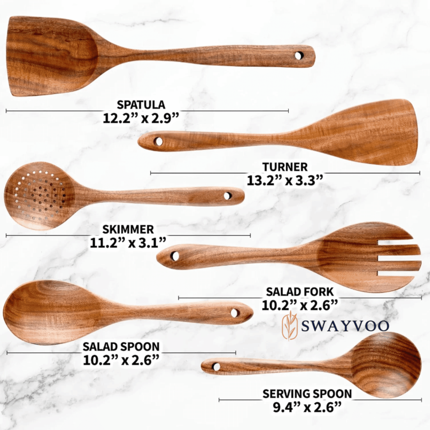 Seamless One-Piece Wooden Spoons for Cooking, 6-Piece 100% Natural Teak Wooden Utensils for Cooking — Heat Resistant, Non-Stick ... - Durable Turner & Ladle Utensil Set for Home Chefs Detail