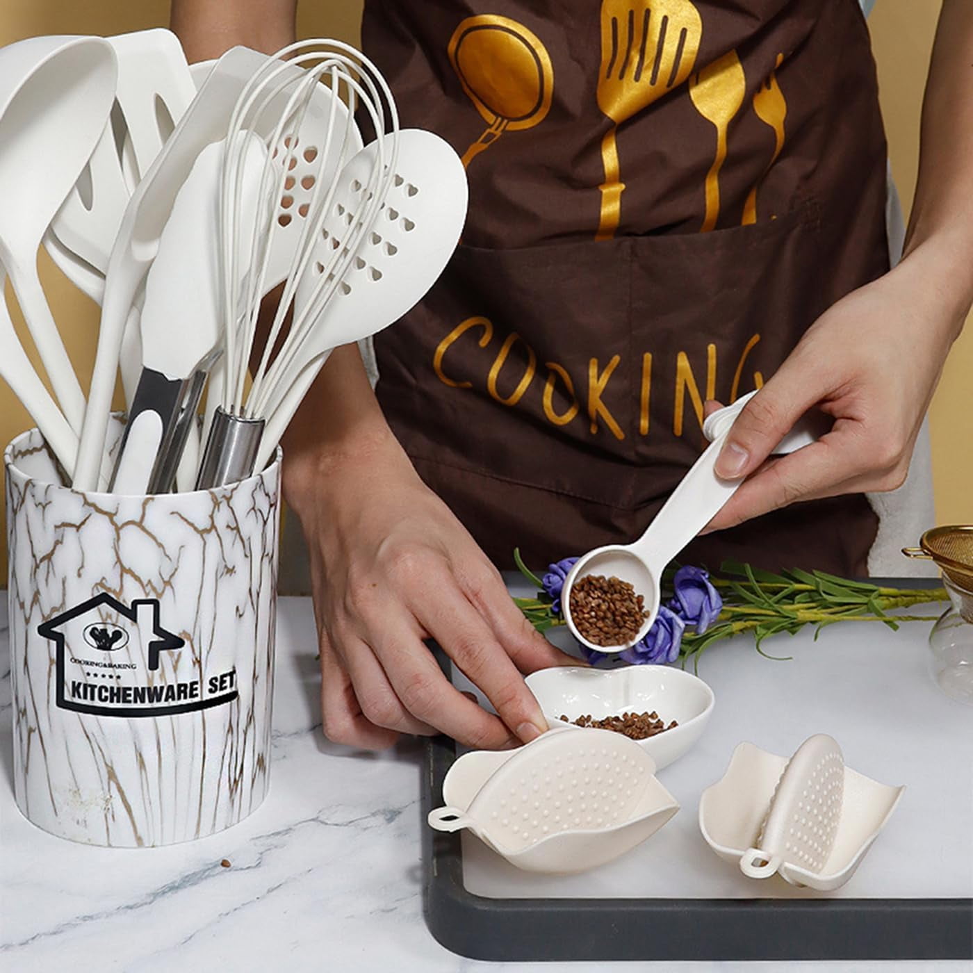 Chef-Quality Silicone Cooking Utensils Set - 446°F Heat Resistant Kitchen Utensils,Turner Tongs,Spatula,Spoon,Brush,Whisk,Kitchen ... - Professional Kitchen Tool for Culinary Enthusiasts Detail