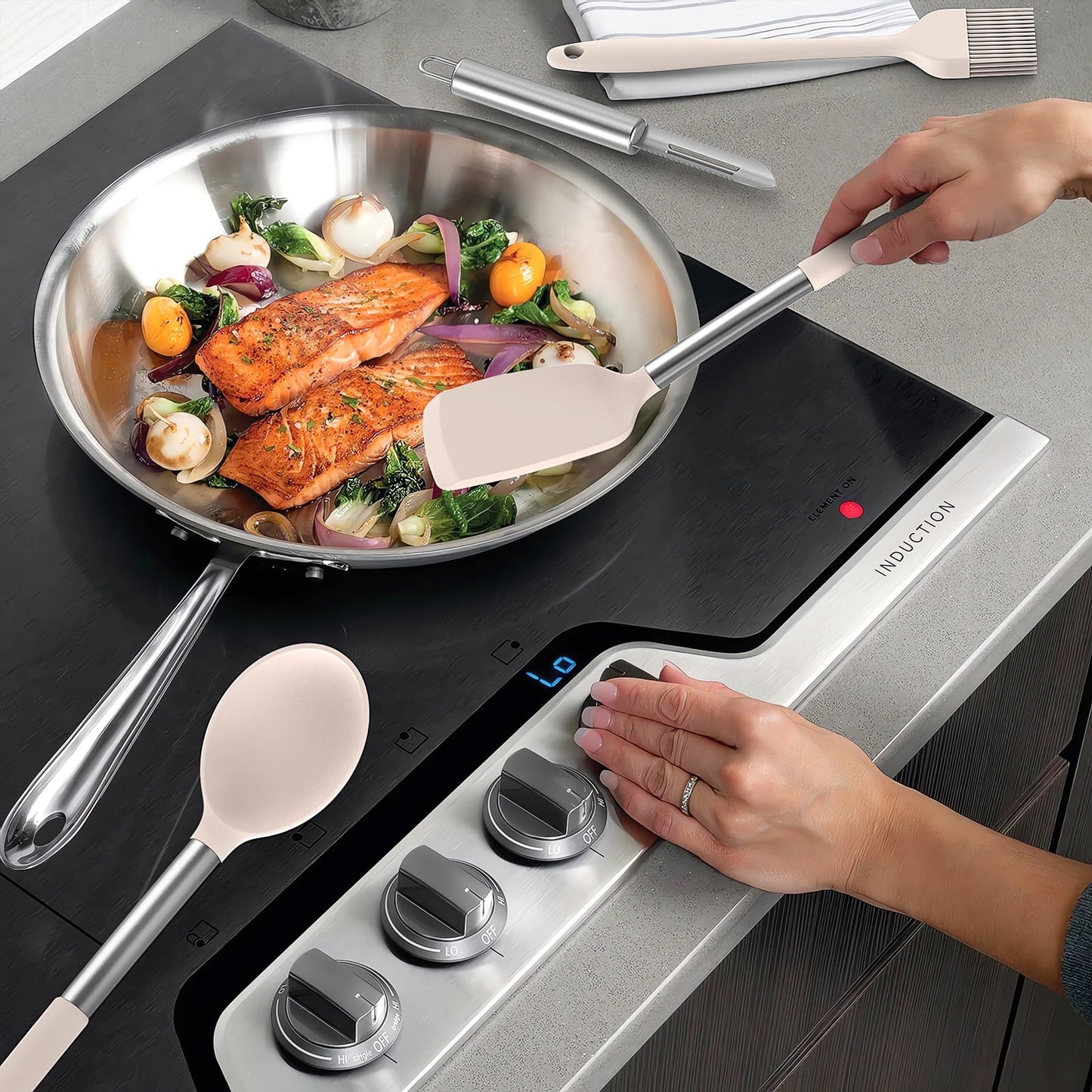 Durable Steel Silicone Cooking Utensils Set - Heat Resistant Silicone Kitchen Utensils for Cooking, Kitchen Utensil Spatula Set,BPA... - High-Precision Culinary Tool for Baking & Cooking Detail