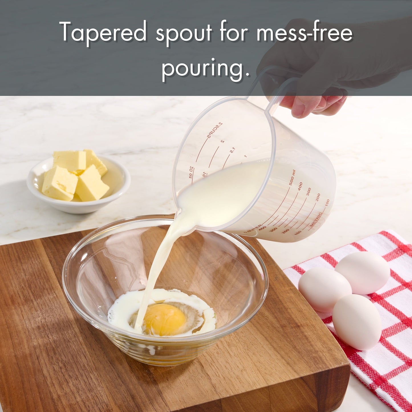 Ergonomic Manual 3-Piece Tapered Spout Nesting Plastic Measuring Cups Set, Clear - Kitchen Gadget Tool for Quick Food Prep Detail