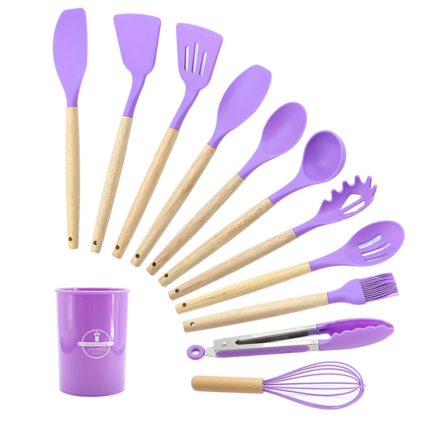 Seamless One-Piece 12Pcs Cooking Kitchen Utensils Set with Holder,Wooden Handles Cooking Tool,BPA Free,Non Toxic Turner Tongs Spa... - Durable Turner & Ladle Utensil Set for Home Chefs Detail