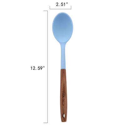 Heavy Duty 10-Piece Silicone and Acacia Wood Handle Cooking Utensils Set, Blue - Professional Kitchen Tool for Culinary Enthusiasts Detail