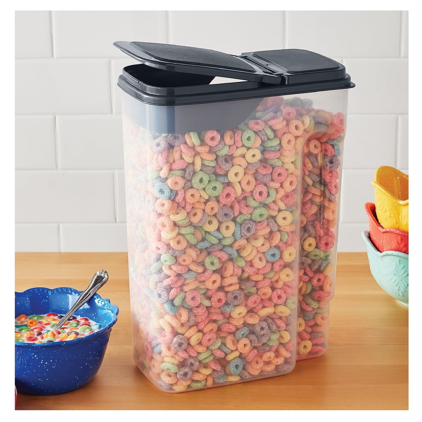 Playful Geometric Plastic Cereal Dispenser with Lid, 32 Cup Airtight Cereal Storage Container for Pantry Organization and Dry Foo... - Squishy Dohnut Sweet Treat Shaped Stress Toy Detail