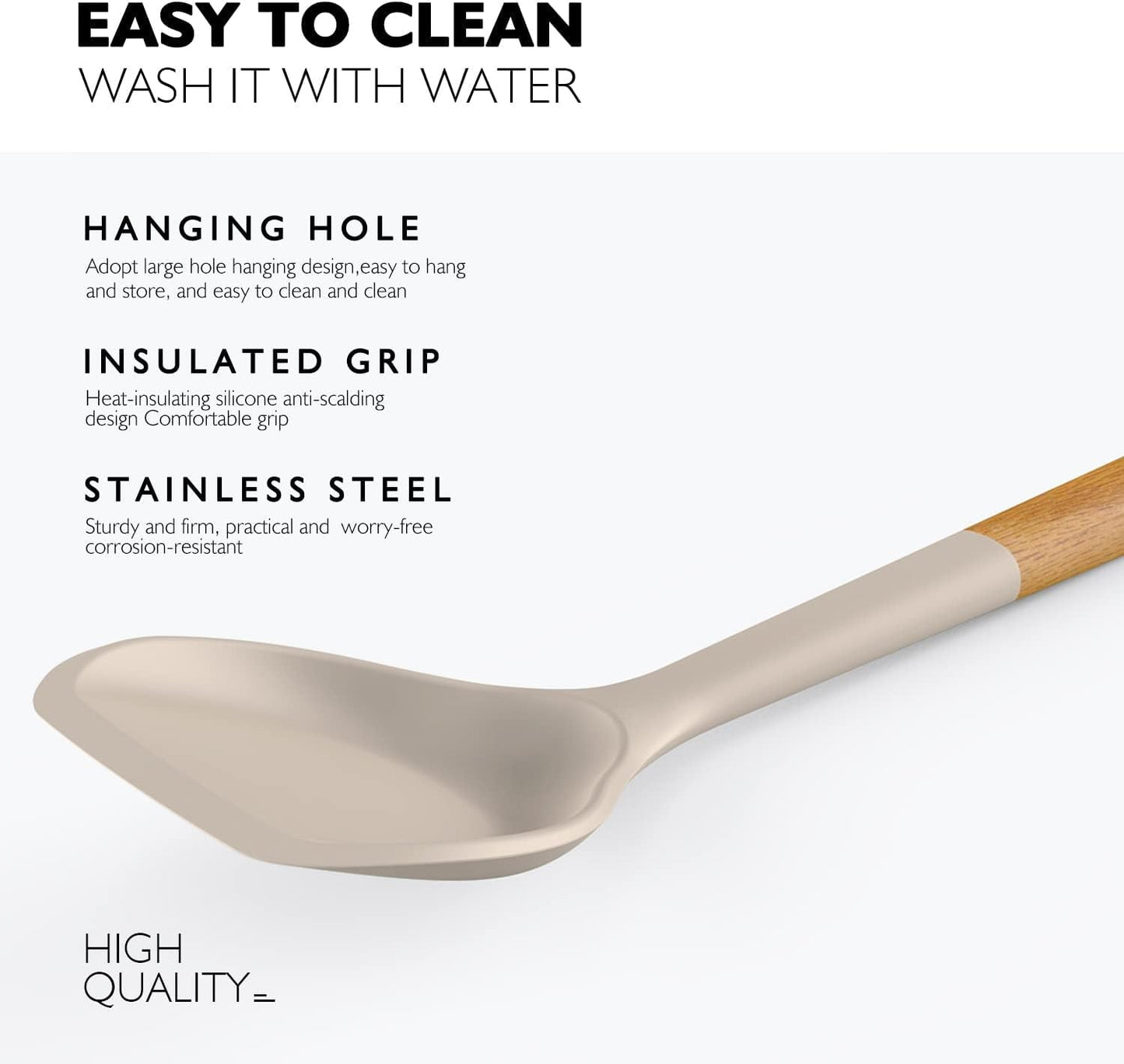 Premium Silicone Large Silicone Cooking Utensils - Heat Resistant Kitchen Utensil Set with Wooden Handles, Spatula,Turner, Slotted Spo... - Durable Turner & Ladle Utensil Set for Home Chefs Detail