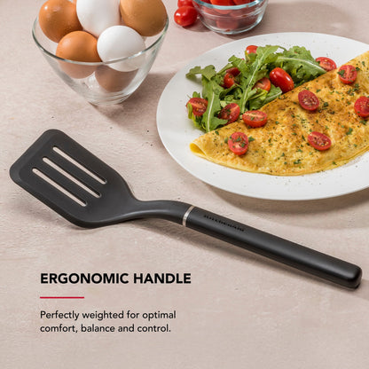 Premium Silicone 3-Piece Cooking Utensils Set with Ergonomic Handles, Black - Heat-Resistant Silicone Cooking Spatula Turner Detail
