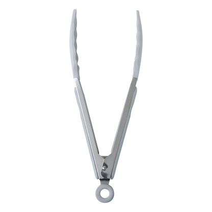Durable Steel 9" Stainless Steel and Silicone Locking Tongs, Soft Grip Handle, Grey Flannel - Professional Kitchen Tool for Culinary Enthusiasts Detail