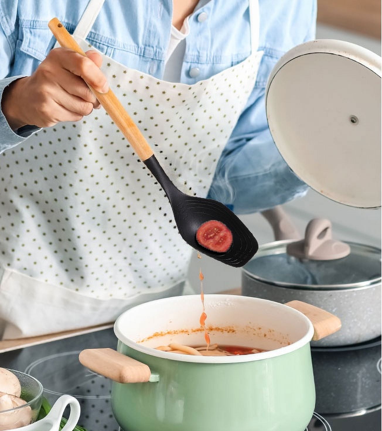 Professional Grade with Bamboo Handle, Ideal for Cooking , 13in L - Multi-Purpose Hand Tool for Daily Meal Prep Detail