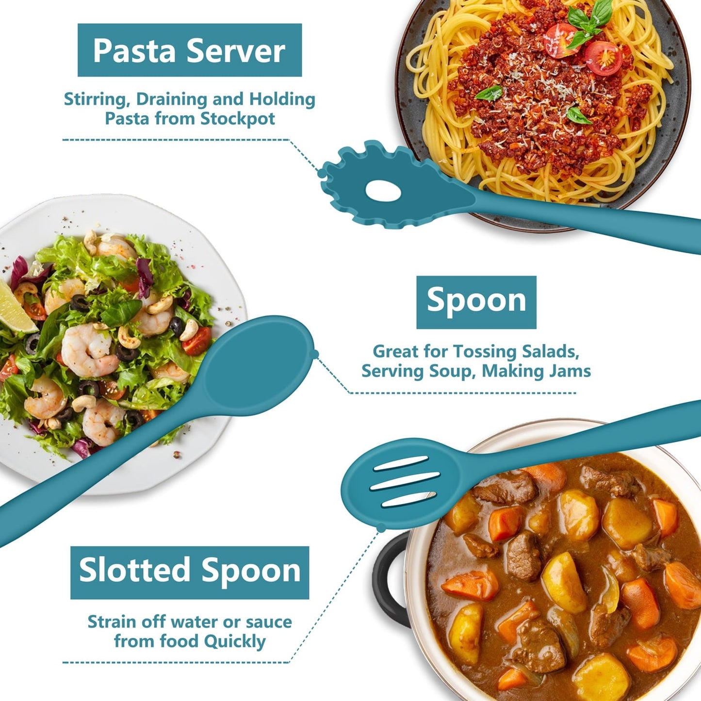 Professional Grade 7-Piece Silicone Cooking Utensils Set, Blue Kitchen Utensils, Non-stick Gadgets Tools Include Slotted Turner, Soup La... - High-Precision Culinary Tool for Baking & Cooking Detail
