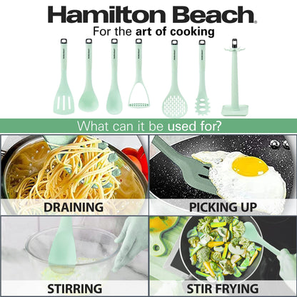 Non-Stick Safe Kitchen Utensil Set 7 Piece | Cooking Utensil set Slotted turner, Ladle Skimmer, Pasta Server, Potato Masher, S... - Heat-Resistant Silicone Cooking Spatula Turner Detail