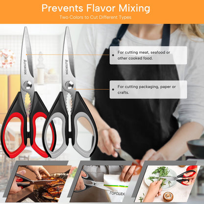 Ergonomic Manual 2 Pcs Kitchen Scissors, Heavy Duty Shears with Serrated Blade, Ergonomic Handle Food Scissor for Poultry, H... - Multi-Functional Manual Food Chopper & Slicer Detail