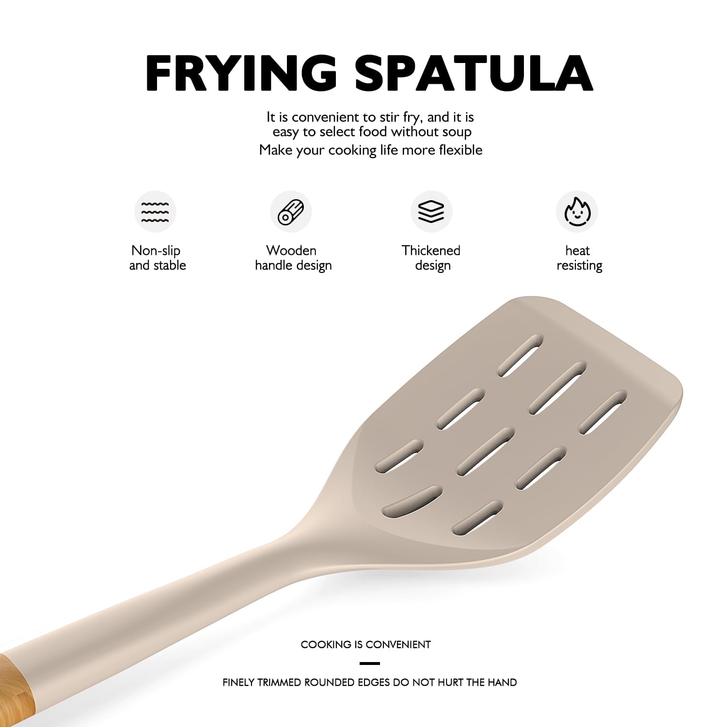 Professional Grade Large Silicone Cooking Utensils - Heat Resistant Kitchen Utensil Set with Wooden Handles, Spatula,Turner, Slotted Spo... - Multi-Purpose Hand Tool for Daily Meal Prep Detail