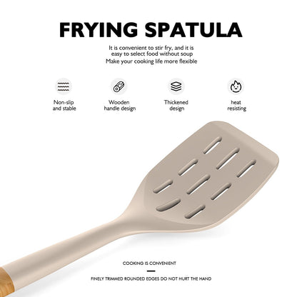 Professional Grade Large Silicone Cooking Utensils - Heat Resistant Kitchen Utensil Set with Wooden Handles, Spatula,Turner, Slotted Spo... - Multi-Purpose Hand Tool for Daily Meal Prep Detail