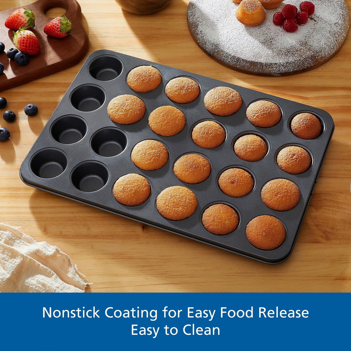 Innovative 24 Cavity Mini Muffin Pan, Non-Stick Bakeware,1.8 inch Diameter Cups,Gray,Carbon Steel - Multi-Functional Manual Food Chopper & Slicer Detail