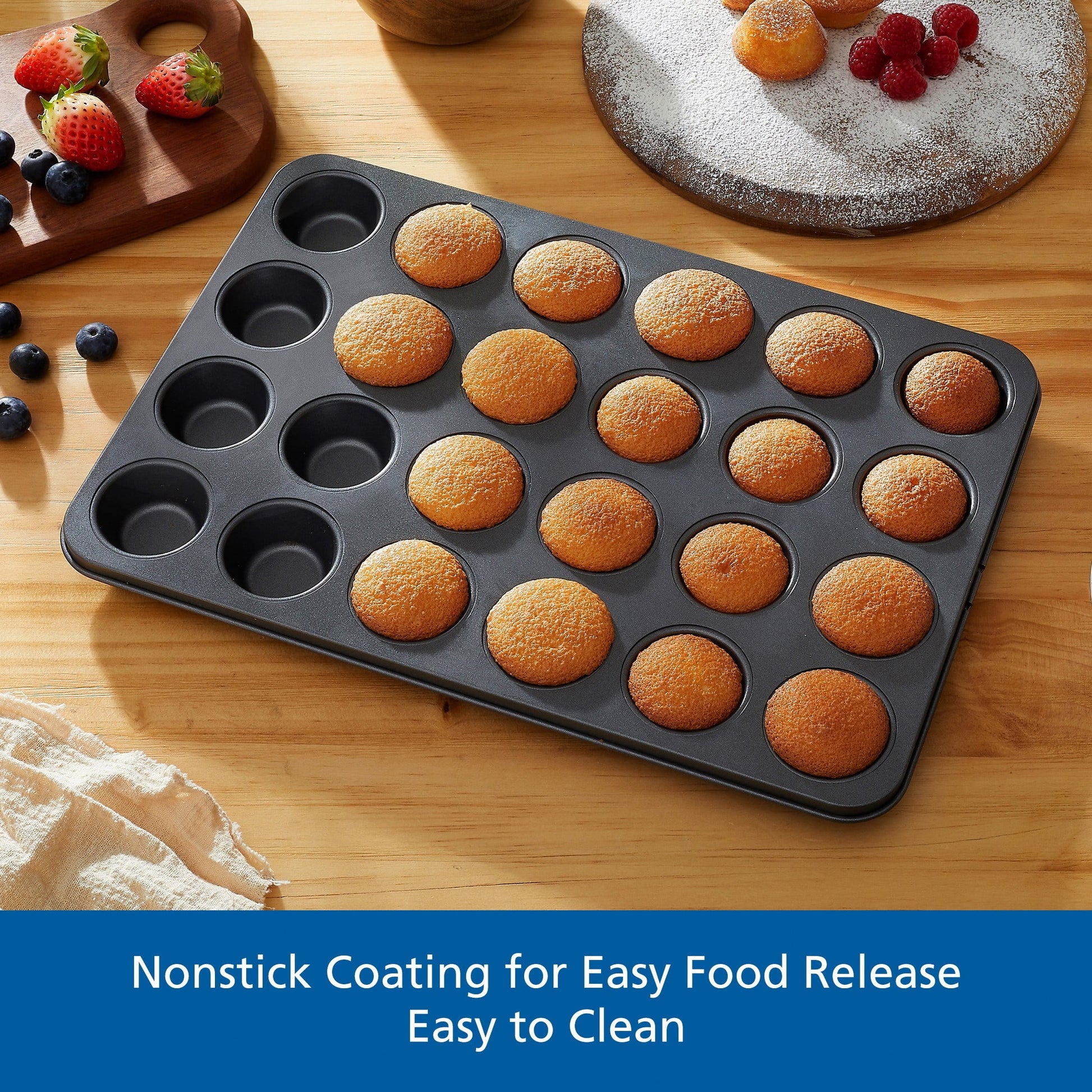 Innovative 24 Cavity Mini Muffin Pan, Non-Stick Bakeware,1.8 inch Diameter Cups,Gray,Carbon Steel - Multi-Functional Manual Food Chopper & Slicer Detail