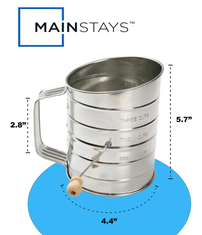 Time-Saving Stainless Steel 3 Cup Flour Hand-Crank Sifter with Beechwood Handle Silver - Premium Stainless Steel Garlic Presser & Peeler Detail