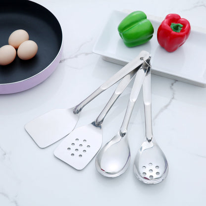 Professional Grade Stainless Steel 4-Piece Utensil Set: Includes Spatula, Slotted Spatula, Spoon, and Slotted Spoon - Heavy Duty Stainless Steel Kitchen Shears Detail