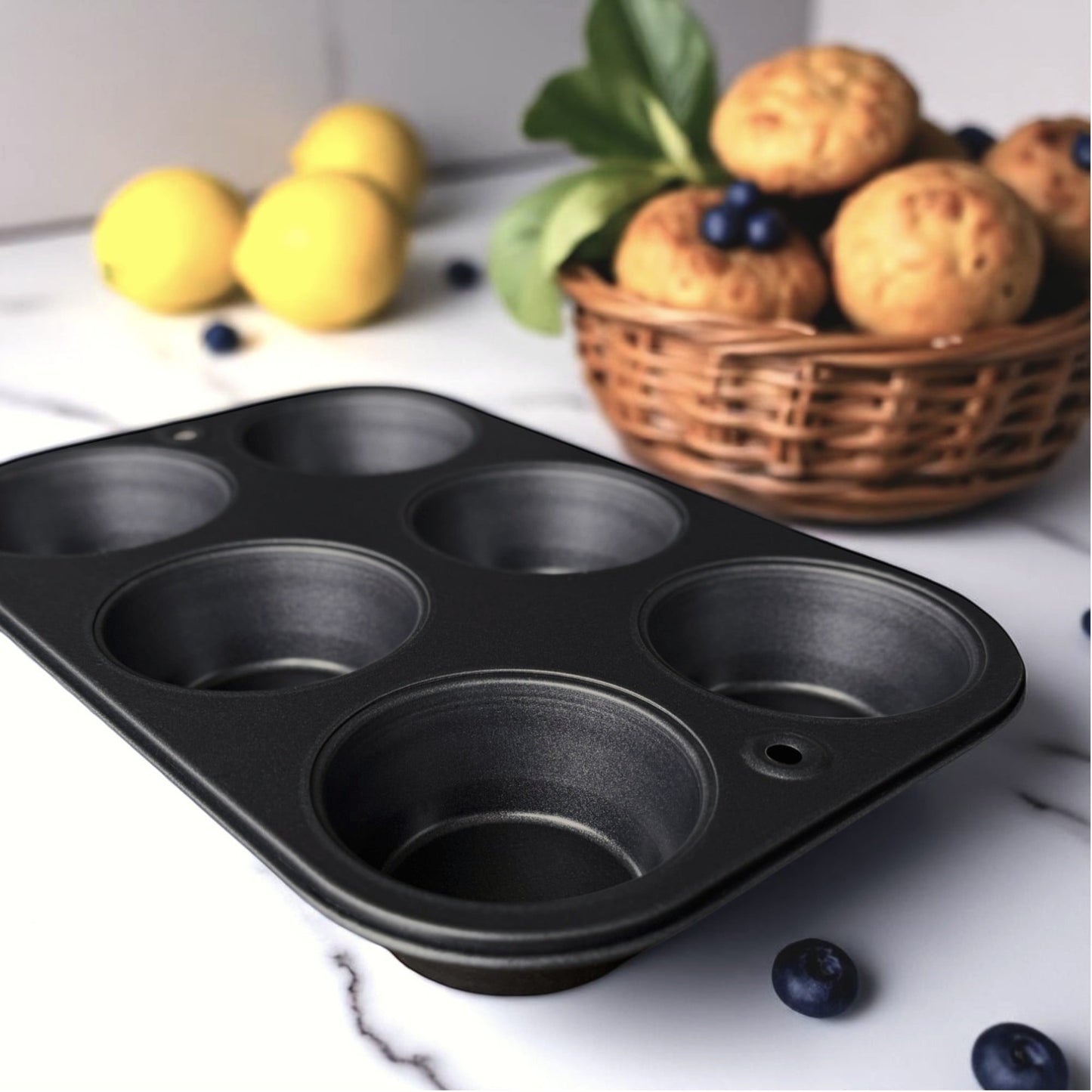 Premium Kitchen 6-Cup Nonstick Steel Muffin Pan, 2.9" Cup, Gray, 1 Count - Multi-Functional Manual Food Chopper & Slicer Detail
