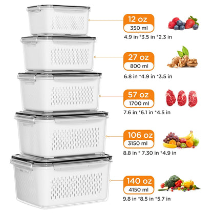Fun Food Fidget 5 Pack Fruit Storage Containers for Fridge with Removable Colanders and Lids, 5 in 1 Leakproof Fridge Organizer Bins ... - Playful Star & Heart Shaped Geometric NeeDoh Detail
