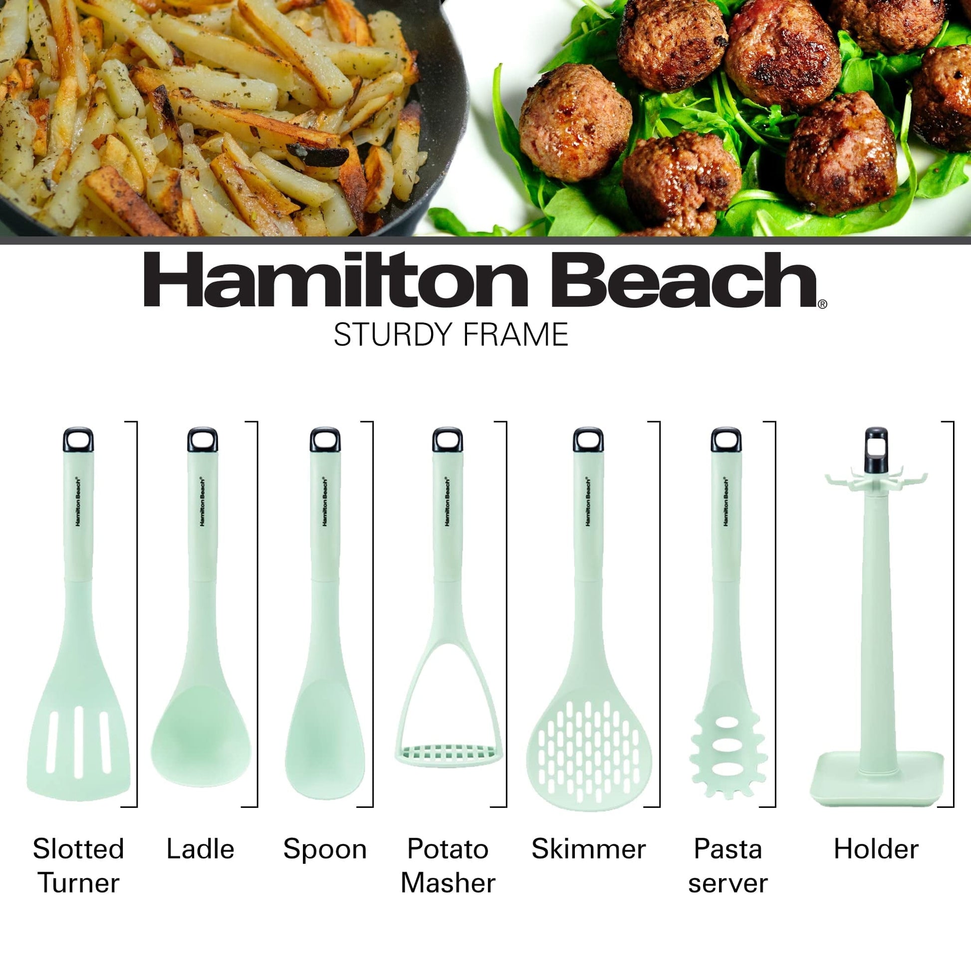 Non-Stick Safe Kitchen Utensil Set 7 Piece | Cooking Utensil set Slotted turner, Ladle Skimmer, Pasta Server, Potato Masher, S... - Heat-Resistant Silicone Cooking Spatula Turner Detail