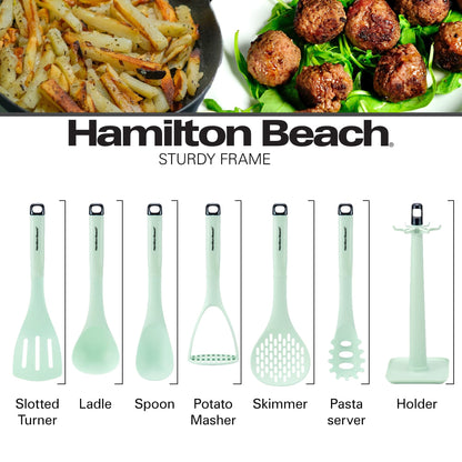 Non-Stick Safe Kitchen Utensil Set 7 Piece | Cooking Utensil set Slotted turner, Ladle Skimmer, Pasta Server, Potato Masher, S... - Heat-Resistant Silicone Cooking Spatula Turner Detail