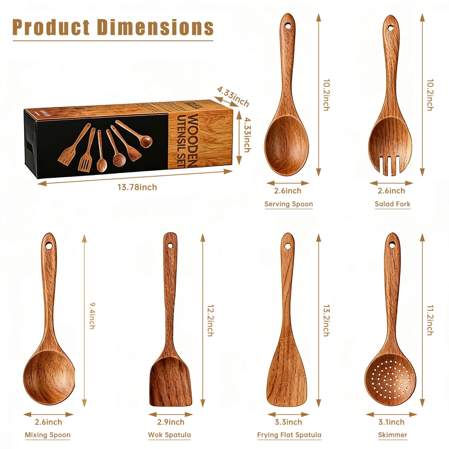 Ergonomic Cooking Wooden Spoons for Cooking, 6 PCS Teak Wood Cooking Utensil Set, Wooden Kitchen Utensils for Nonstick Pans & Cookware,... - Ergonomic Kitchen Tongs and Cooking Spoon Utensil Detail