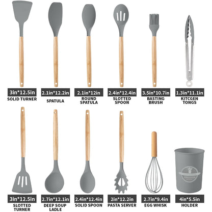 Heavy Duty Silicone Wooden Heat Resistant Kitchen Utensil Set, 12 pcs - Heavy Duty Stainless Steel Kitchen Shears Detail
