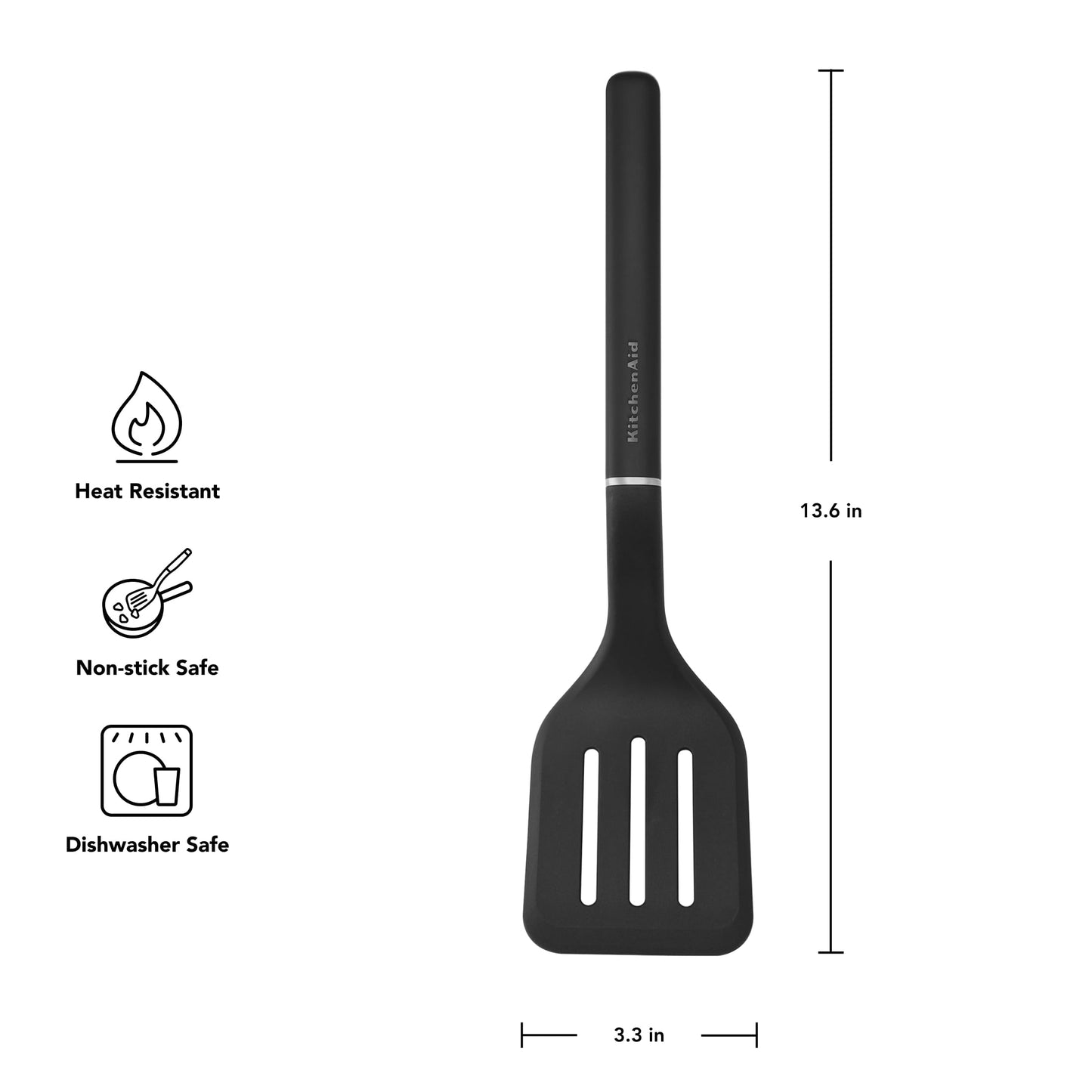 Premium Silicone 3-Piece Cooking Utensils Set with Ergonomic Handles, Black - Heat-Resistant Silicone Cooking Spatula Turner Detail
