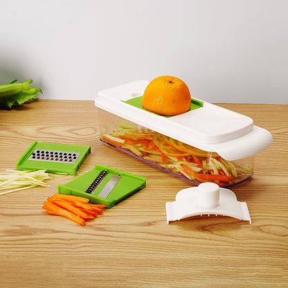 Time-Saving 11 Pieces Multi-Function Nice Dicer and Mandoline, Stainless Steel, Green Glaze, 820g - Premium Stainless Steel Garlic Presser & Peeler Detail