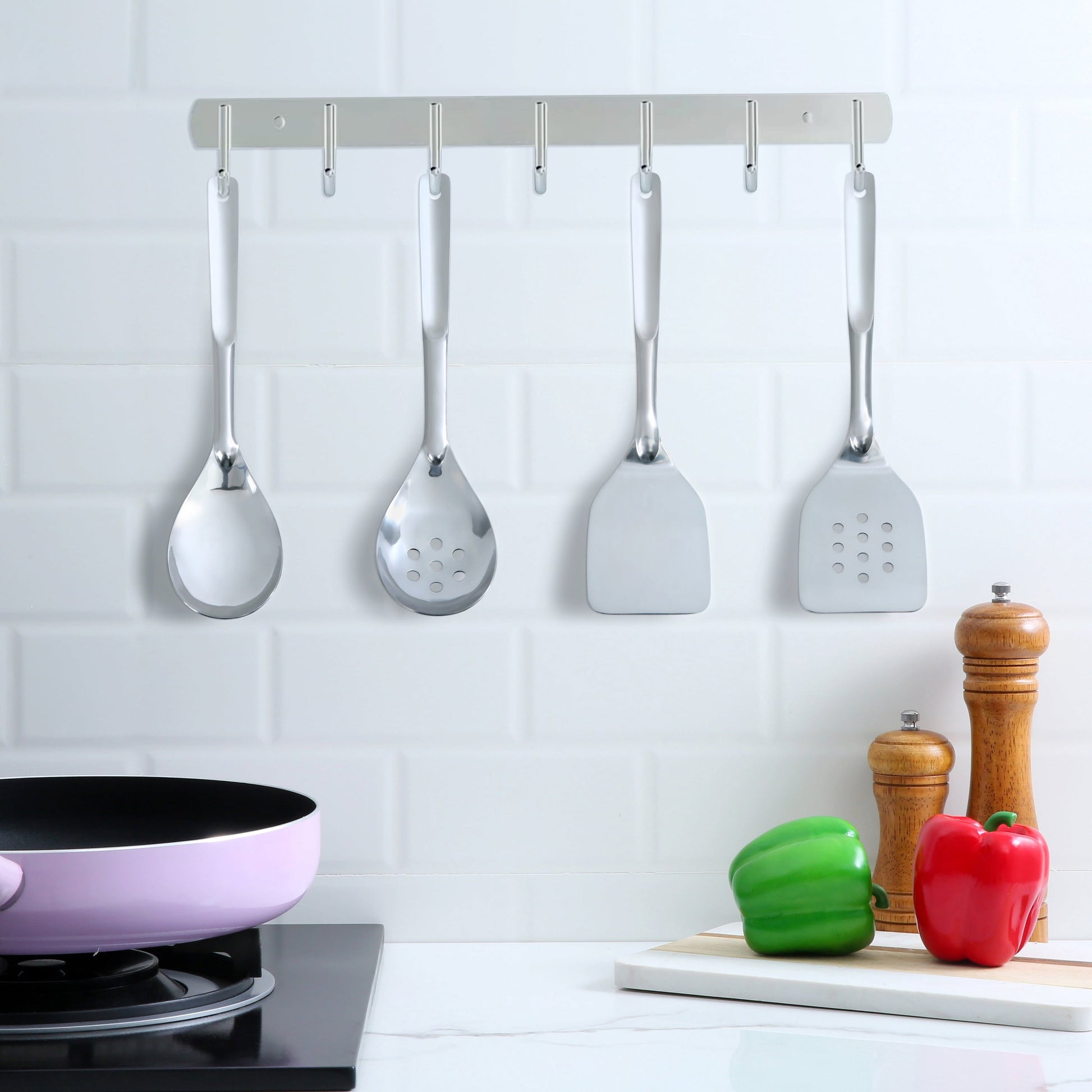 Ergonomic Cooking Stainless Steel 4-Piece Utensil Set: Includes Spatula, Slotted Spatula, Spoon, and Slotted Spoon - Ergonomic Kitchen Tongs and Cooking Spoon Utensil Detail