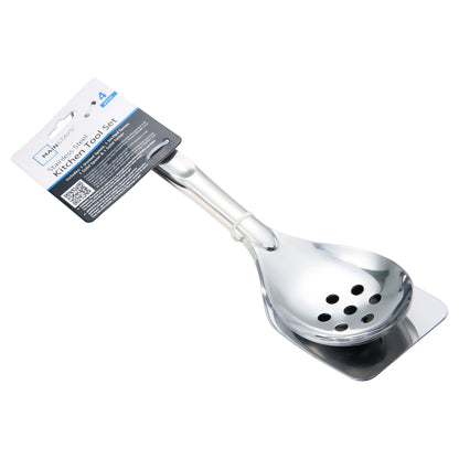 Ergonomic Cooking Stainless Steel 4-Piece Utensil Set: Includes Spatula, Slotted Spatula, Spoon, and Slotted Spoon - Ergonomic Kitchen Tongs and Cooking Spoon Utensil Detail