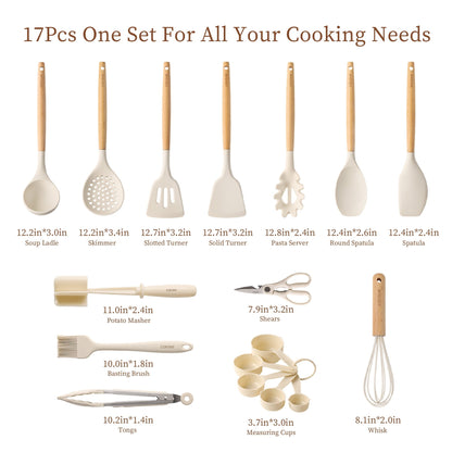 Professional Grade 17-Piece Silicone and Wood Cooking Utensil Set, Heat-Resistant, Safe for Nonstick Cookware - Professional Kitchen Tool for Culinary Enthusiasts Detail