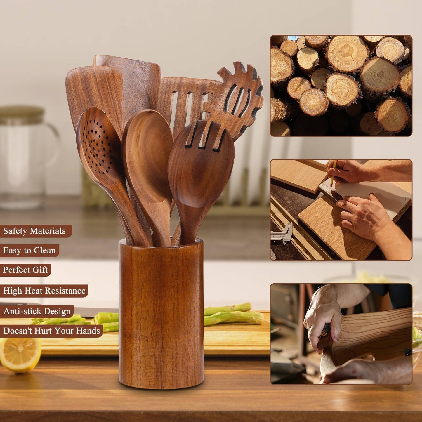Ergonomic Cooking Wooden Spoons for Cooking, 8 Pcs Natural Wooden Utensil for Cooking with Non-Stick, Heat Resistant, Wood... - Heat-Resistant Silicone Cooking Spatula Turner Detail