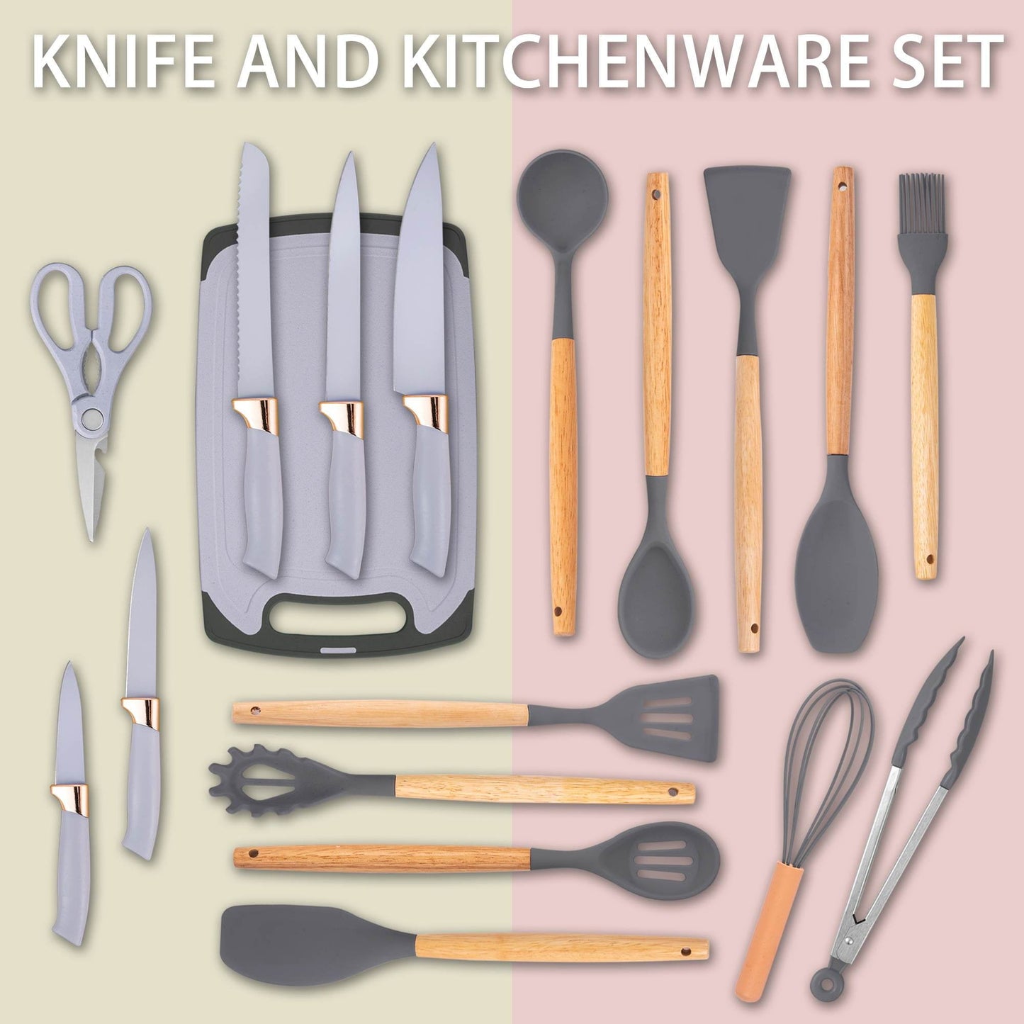 Premium Silicone 19-Piece Silicone Kitchen Utensil & Knife Set - Heat-Resistant Cooking Tools Non-Stick Safe Gift for Mom or Wo... - Premium Stainless Steel Cooking Utensil for Non-Stick Pots Detail