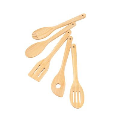 Seamless One-Piece 5pk Bamboo Spoons for Cooking, Kitchen Essential Tools Set - Heat-Resistant Silicone Cooking Spatula Turner Detail